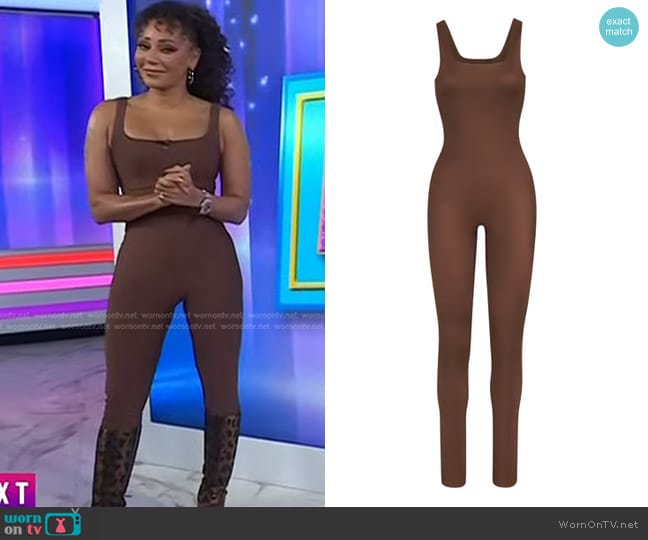 Skims All-In-One Scoop Neck Onesie in Cocoa worn by Mel B on Today
