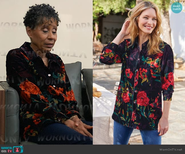 Soft Surroundings Jardim Velvet Shirt worn by Stella Henry (Vernee Watson) on General Hospital