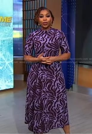 Somara Theodore’s purple print midi dress on Good Morning America