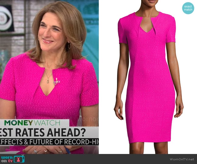 St John Collection Ribbon Texture Knit Folded V-Neck Sheath Dress worn by Jill Schlesinger on CBS Mornings