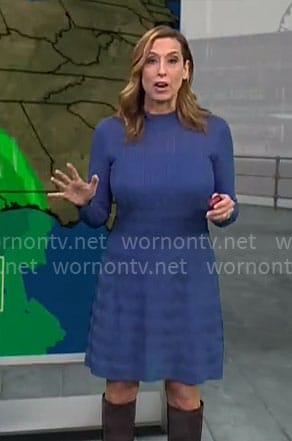Stephanie Abrams’ blue long sleeve knit dress on CBS Mornings