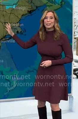 Stephanie Abrams’ burgundy knit dress on CBS Mornings