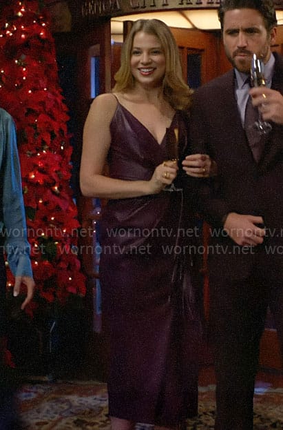 Summer’s dark purple fringed leather dress on The Young and the Restless