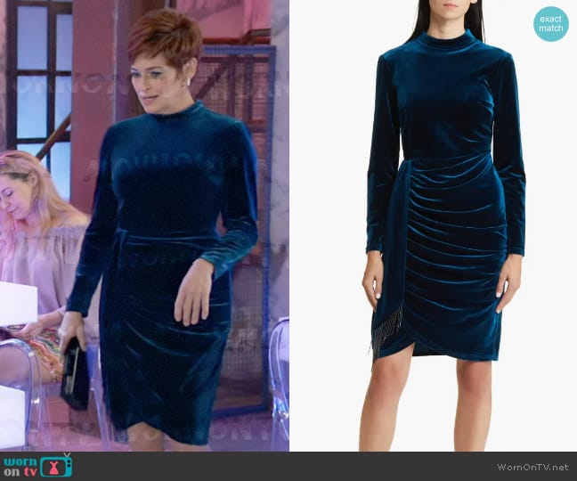 Tahari ASL Beaded Drape Long Sleeve Stretch Velvet Sheath Dress worn by Diane Miller (Carolyn Hennesy) on General Hospital