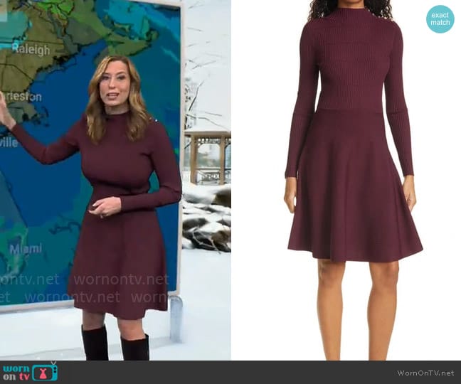 Ted Baker Josey Dress in Oxblood worn by Stephanie Abrams on CBS Mornings
