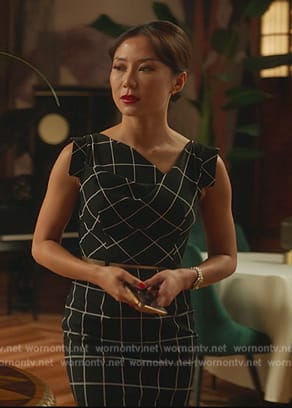 Teddy’s black windowpane asymmetric dress on Death and Other Details
