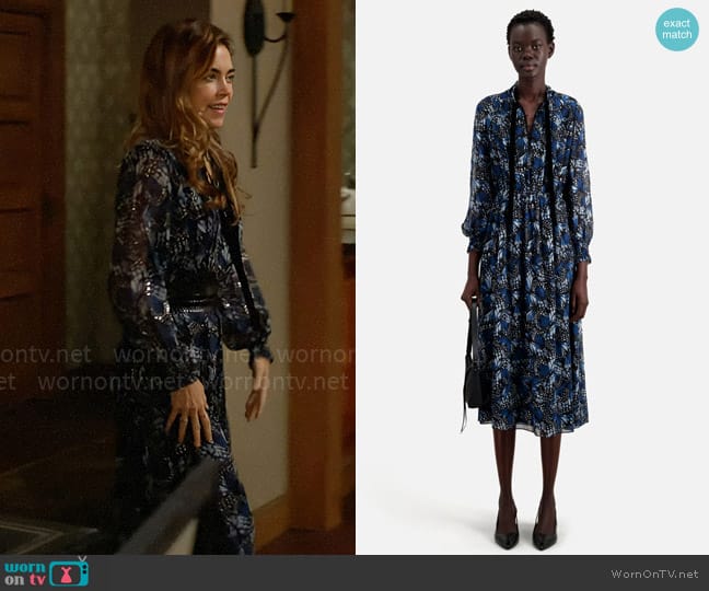 The Kooples Long Printed Dress with Pleating worn by Victoria Newman (Amelia Heinle) on The Young and the Restless