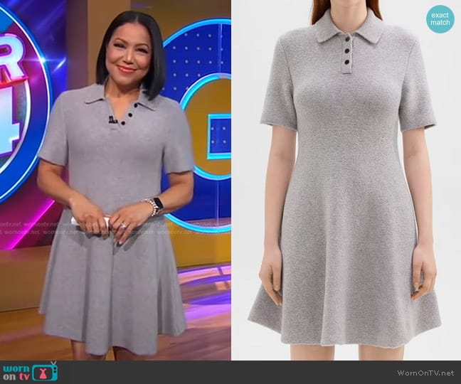 Theory Babydoll Polo Dress in Light Heather Grey worn by Stephanie Ramos on Good Morning America