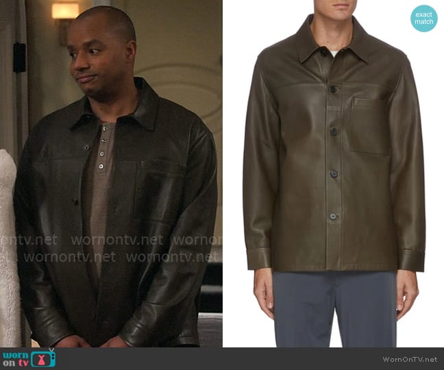 Theory Jared Leather Jacket worn by Trey Taylor (Donald Faison) on Extended Family