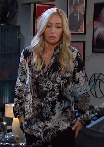 Theresa’s black printed blouse on Days of our Lives
