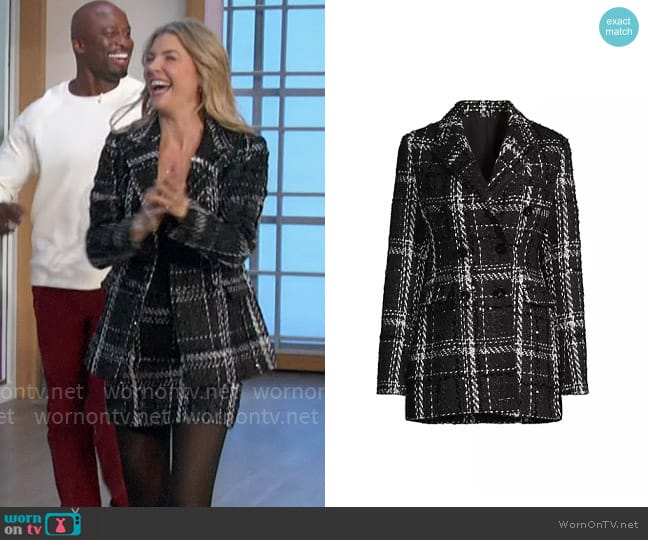 Toccin Mia Plaid Tweed Double-Breasted Blazer worn by Amanda Kloots on The Talk