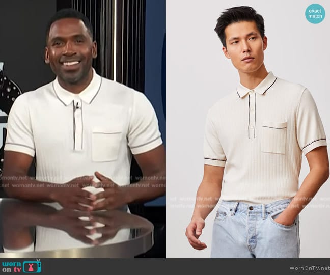 Todd Snyder Italian Cotton Silk Tipped Riviera Sweater Polo worn by Justin Sylvester on E! News