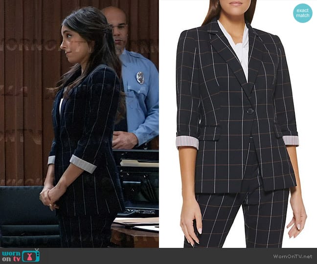 Tommy Hilfiger Plaid Three-Quarter-Sleeve Blazer worn by Molly Lansing-Davis (Kristen Vaganos) on General Hospital