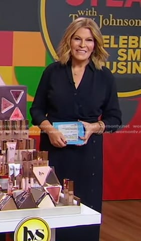 Tory’s navy button down wrap dress on Good Morning America