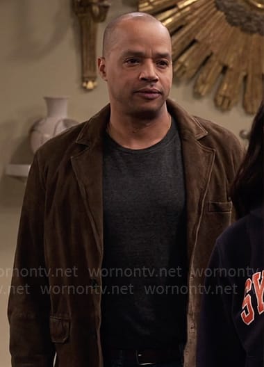 Trey’s brown suede jacket on Extended Family
