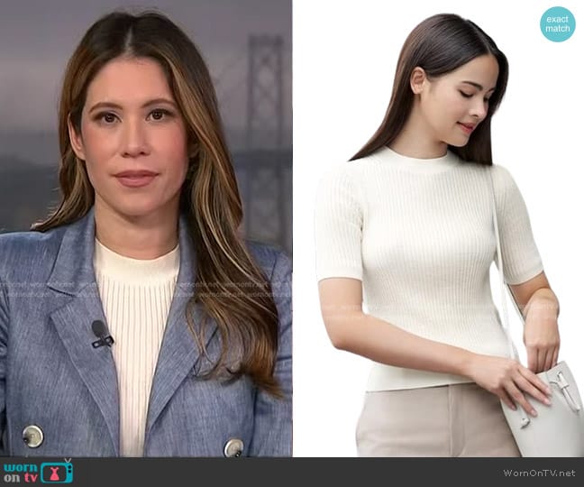 Uniuqlo Extra Fine Merino Ribbed Mock Neck Sweater worn by Deirdre Bosa on NBC News Daily