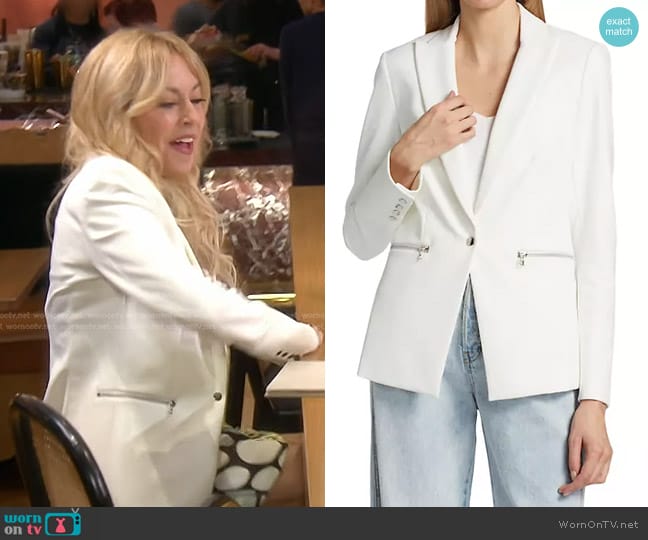 Veronica Beard Core Scuba Jacket in White worn by Sutton Stracke on The Real Housewives of Beverly Hills