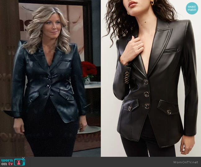 Veronica Beard Anoki Vegan Leather Dickey Jacket worn by Carly Spencer (Laura Wright) on General Hospital