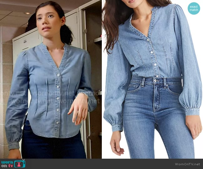 Veronica Beard Sedona Top worn by Violet Mikami (Hanako Greensmith) on Chicago Fire