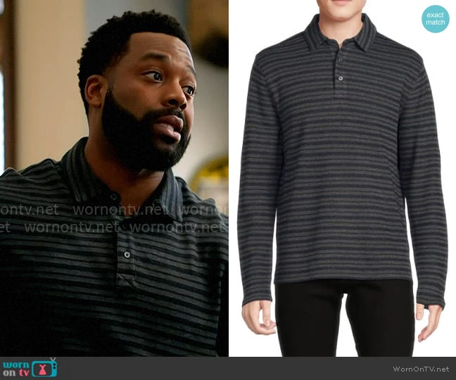 Vince Long Sleeve Striped Polo worn by Kevin Atwater (LaRoyce Hawkins) on Chicago PD