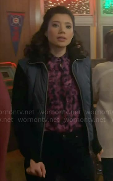 Violet’s pink floral top and navy jacket on Chicago Fire