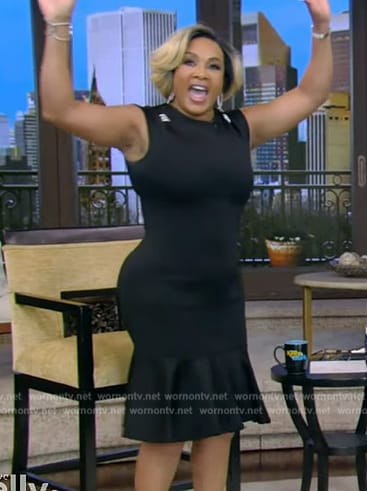 Vivica A Fox’s black ruffle hem dress on Live with Kelly and Mark