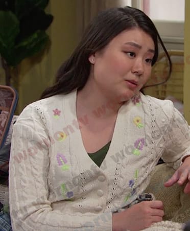 Wendy’s white floral cable knit cardigan on Days of our Lives