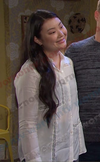 Wendy’s white lace inset blouse on Days of our Lives