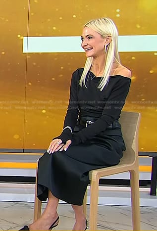 Zanna Roberts Rassi’s black off-shoulder top and belted skirt on Today