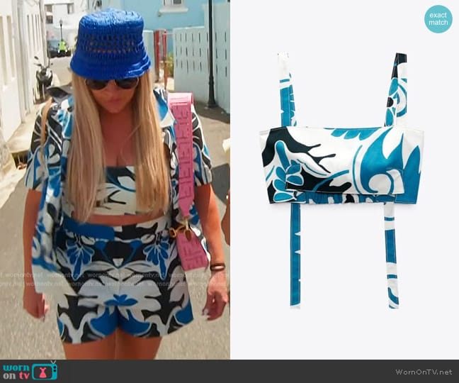 Zara Printed Crop Top worn by Heather Gay on The Real Housewives of Salt Lake City