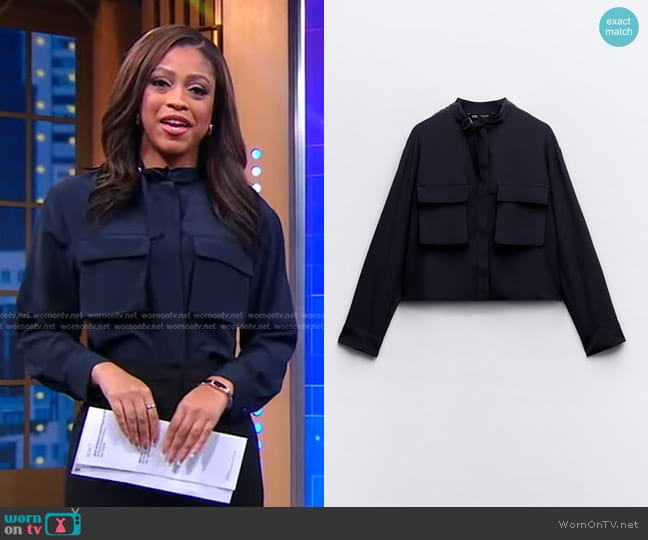 Zara Tabbed Collar Cropped Shirt worn by Morgan Norwood on Good Morning America