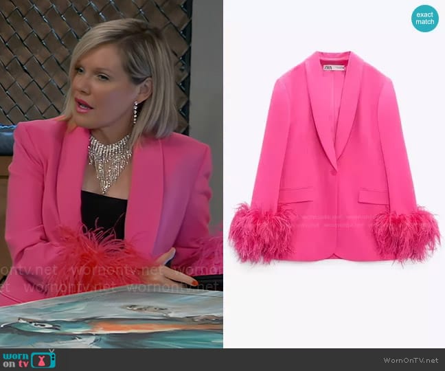 Zara Straight Cut Feather Blazer worn by Ava Jerome (Maura West) on General Hospital