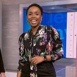 Zinhle's black floral print tie neck blouse on NBC News Daily