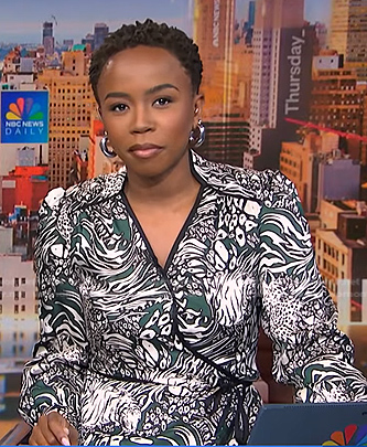 Zinhle Essamuah’s green animal print wrap dress on NBC News