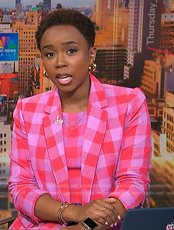 Zinhle’s pink plaid top and blazer on NBC News