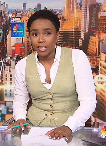Zinhle’s pistachio green vest and cargo pants on NBC News Daily