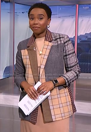 Zinhle’s plaid patchwork blazer on NBC News Daily