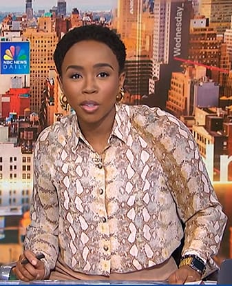 Zinhle’s beige snake print shirt on NBC News Daily