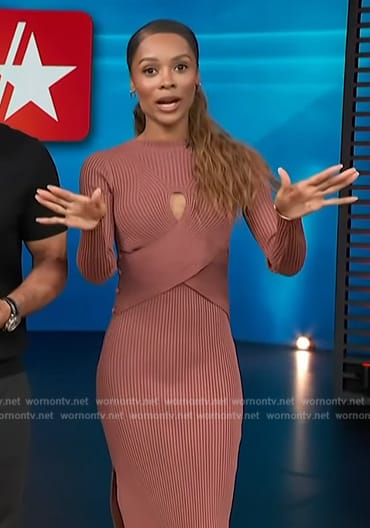 Zuri’s rose ribbed cross front dress on Access Hollywood