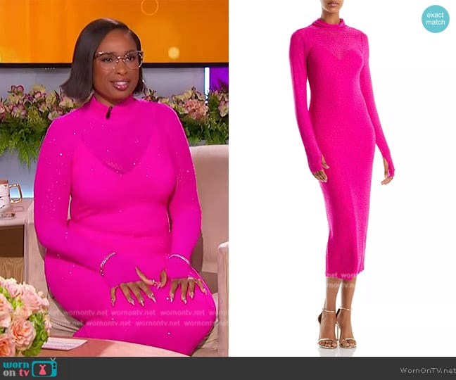 AFRM Shailene Rhinestone Embellished Midi Dress worn by Jennifer Hudson on The Jennifer Hudson Show