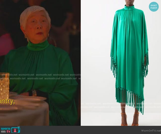 Andrew GN Tasseled gathered silk-blend satin gown worn by (Lisa Lu) on Death and Other Details