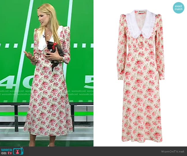 Alessandra Rich Rose Print Silk Midi Dress worn by Beth Ostrosky Stern on Today