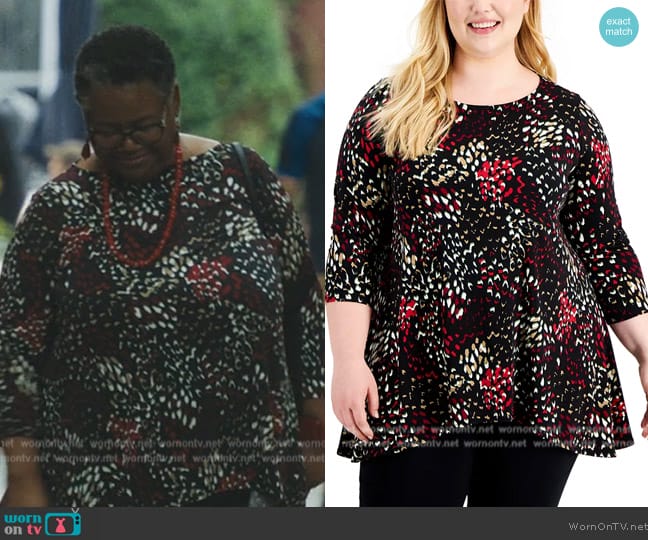 Alfani Plus Size Printed Swing Top worn by (Beverly Glover) on Mr. & Mrs. Smith