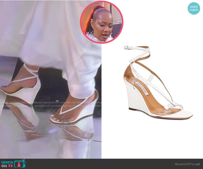 Aquazzura Illusions Plexi 85 Wedge Sandal worn by Garcelle Beauvais on The Real Housewives of Beverly Hills