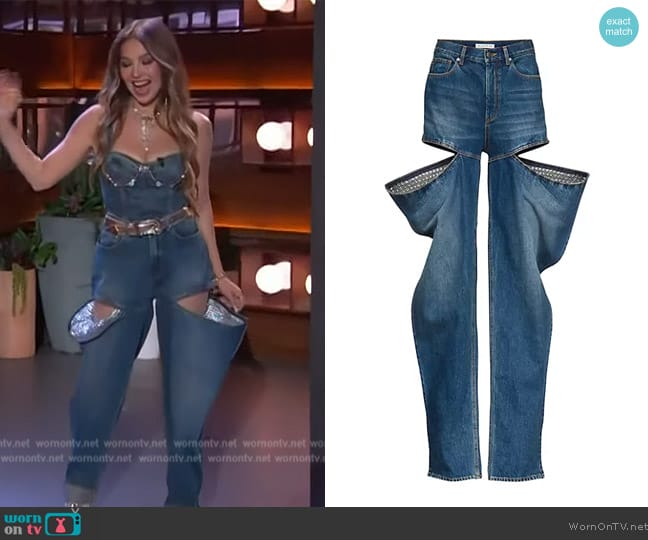 Area Split Crystal-Embellished Jeans worn by Ariadna Thalía Sodi Miranda on The Kelly Clarkson Show