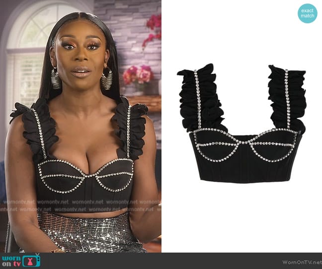 Area Crystal-embellished cropped top worn by Nneka Ihim on The Real Housewives of Potomac