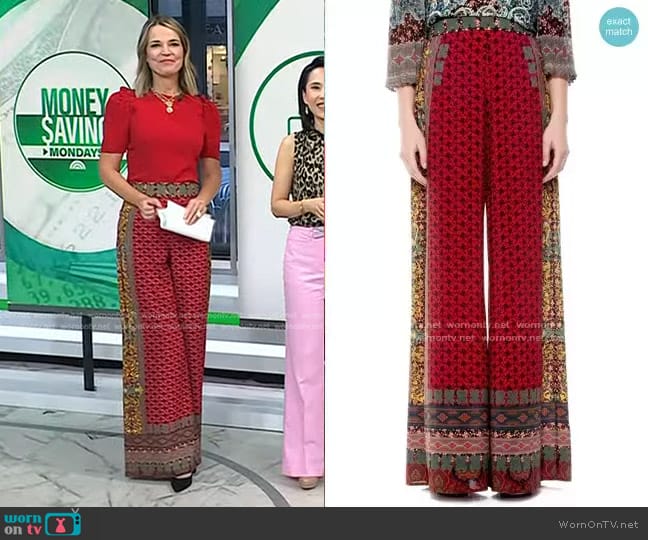 Alice + Olivia Athena Pattern Mix Wide Leg Pants worn by Savannah Guthrie on Today
