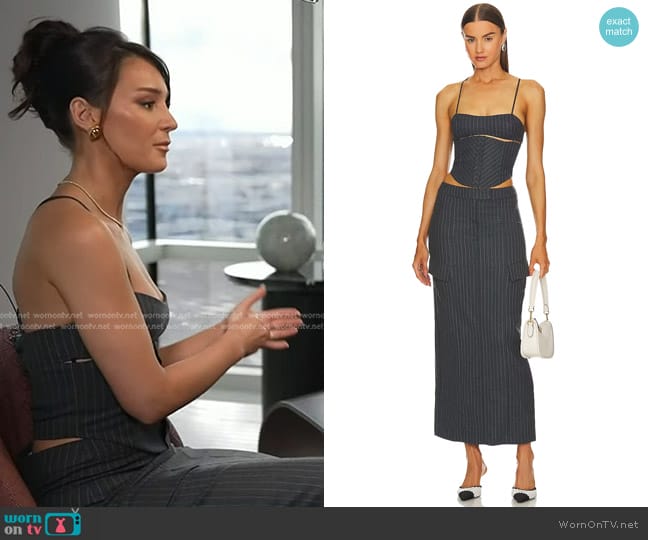 Bec + Bridge Pine Corset Top in Charcoal Pinstripe worn by Kristin Juszczyk on Today