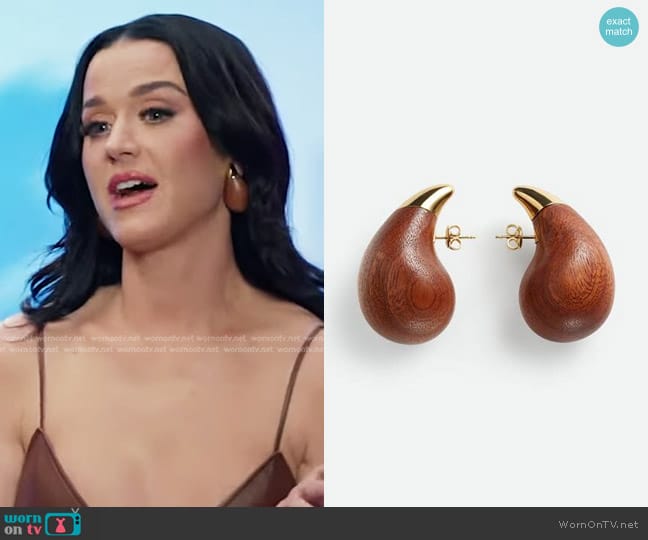 Bottega Veneta Tear Drop Wood Earring worn by Katy Perry on American Idol