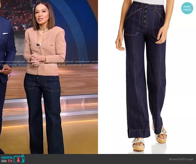 Cinq a Sept Benji Wide Leg Jeans worn by Eva Pilgrim on Good Morning America